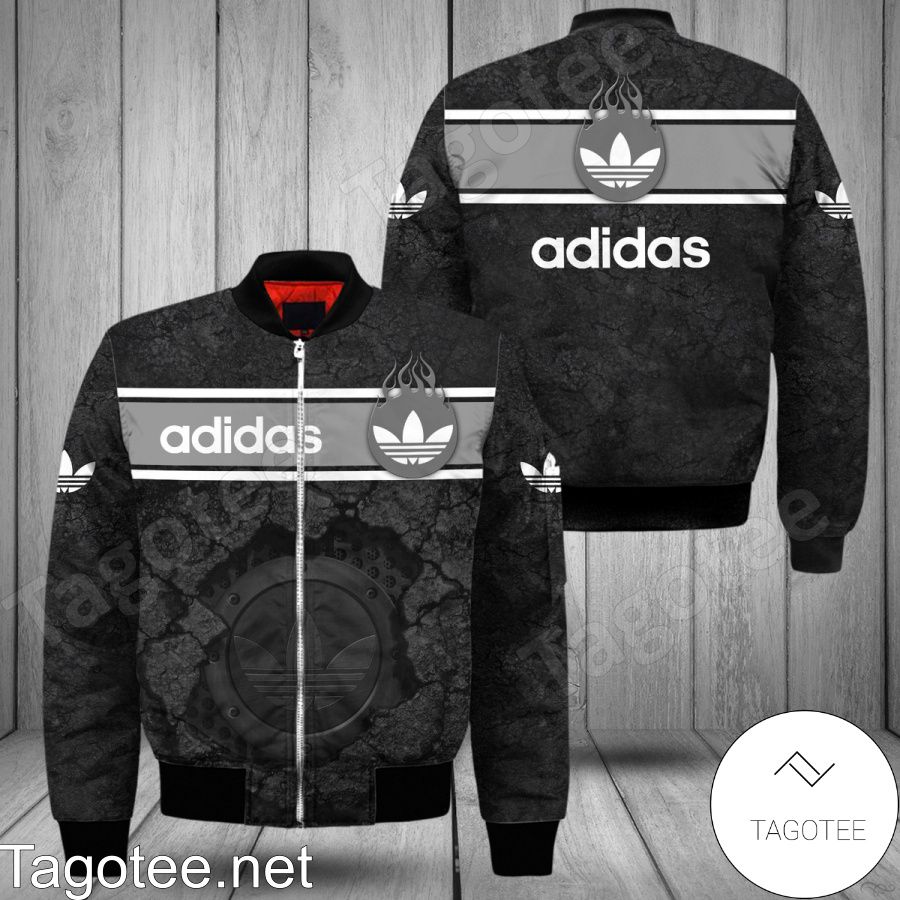 Adidas Black Cracked Surface Bomber Jacket