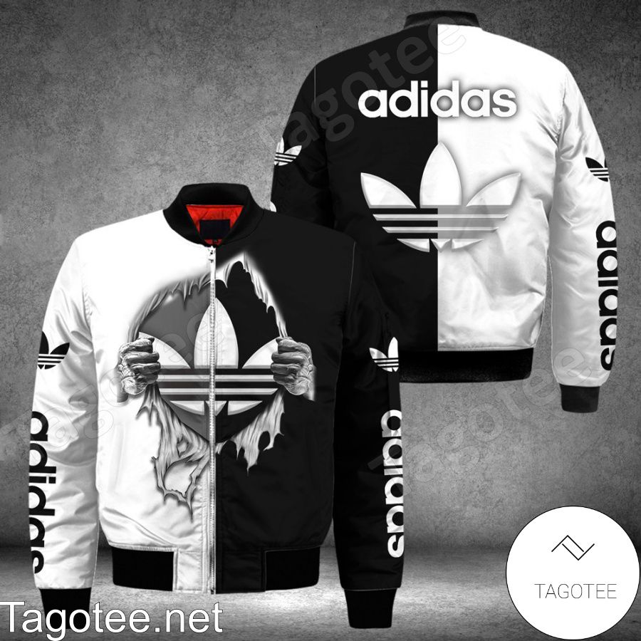 Adidas Hands Ripping Half Black Half White Bomber Jacket