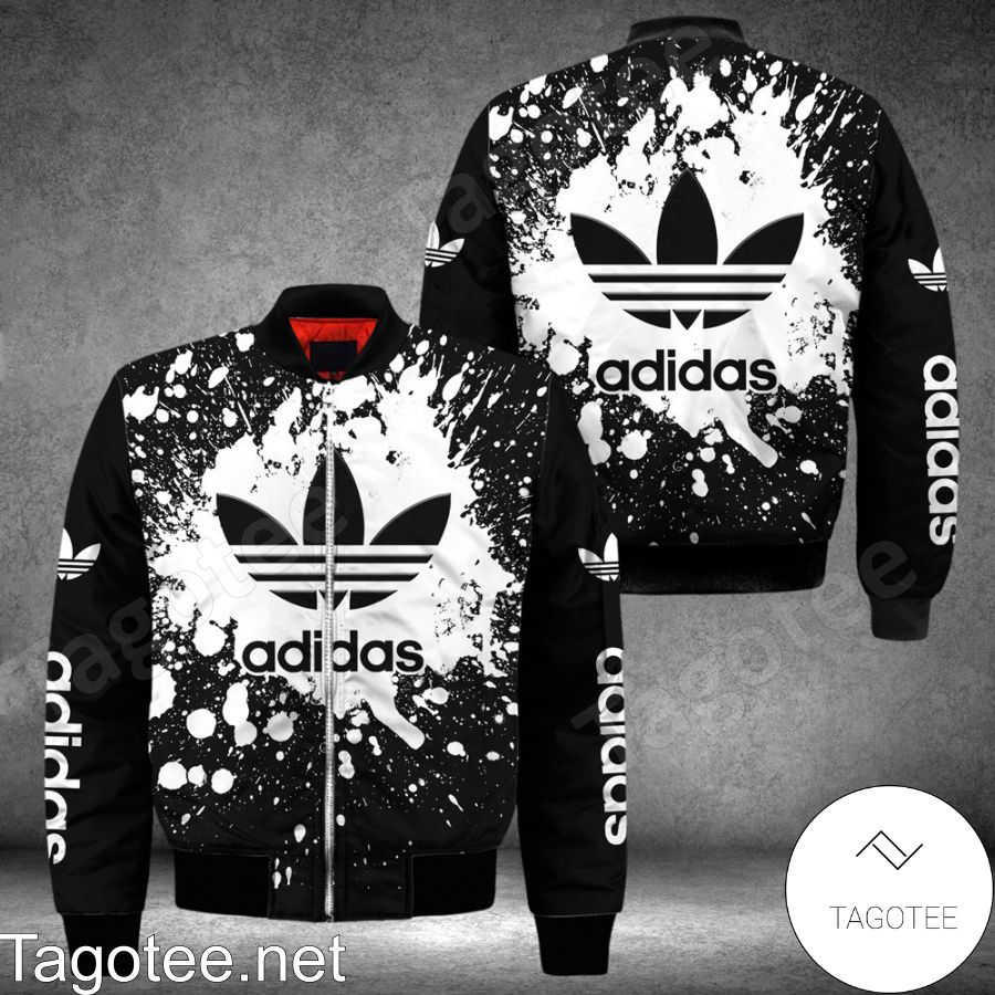 Adidas Logo Center White Splash Black Bomber Jacket