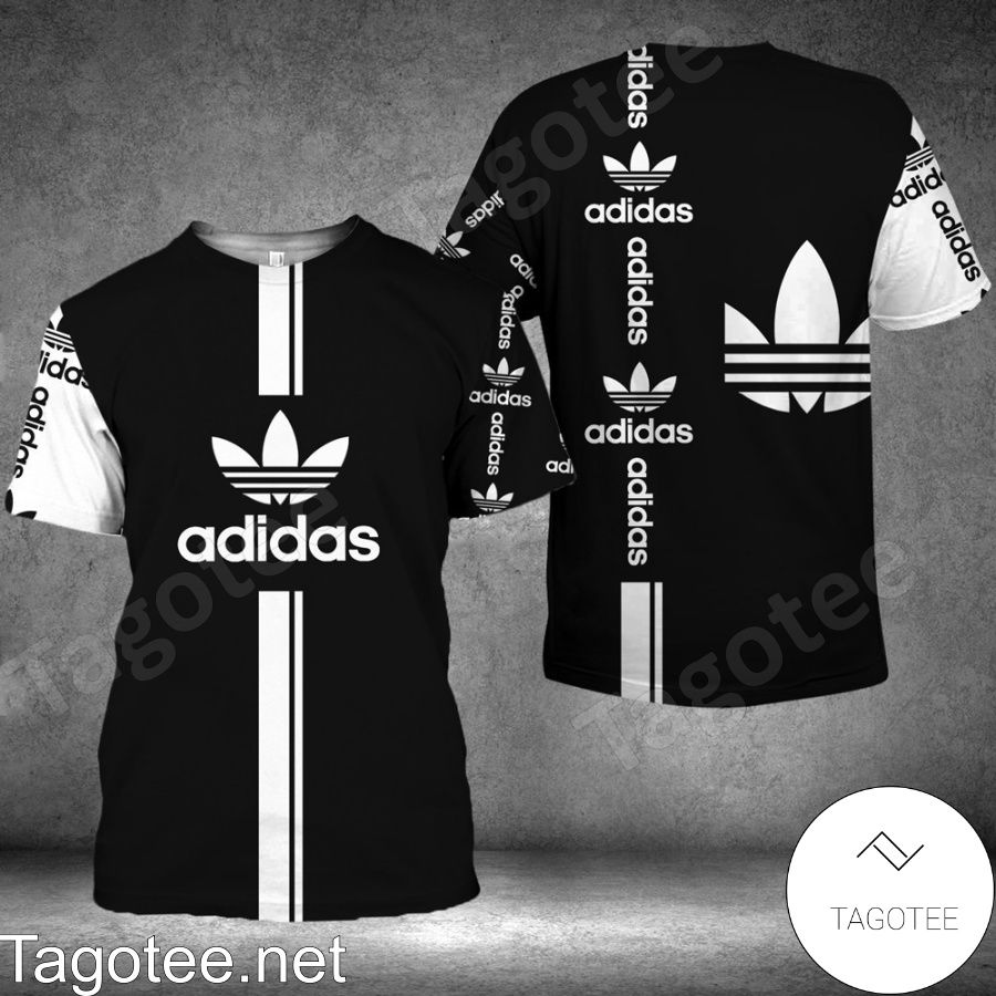 Adidas Luxury Brand Name And Logo Black Mix White Shirt