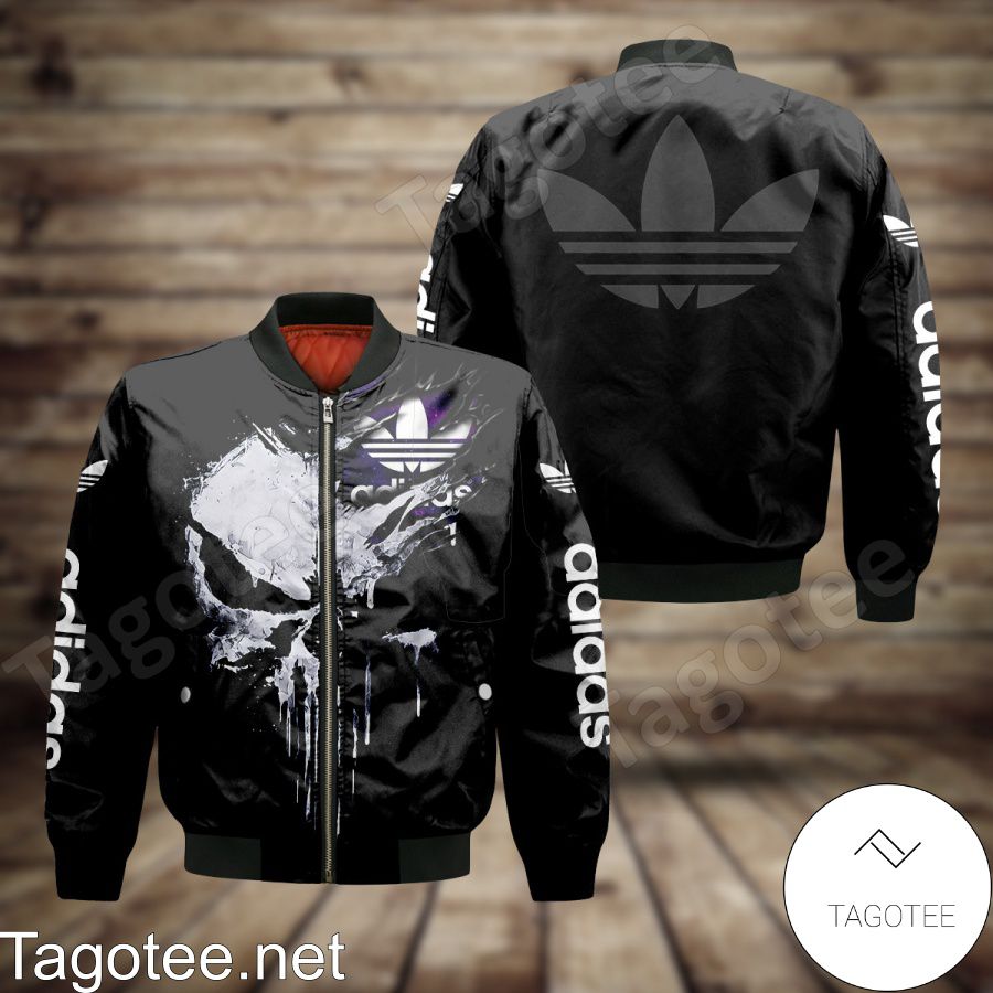 Adidas Skull Logo Torn Ripped Bomber Jacket