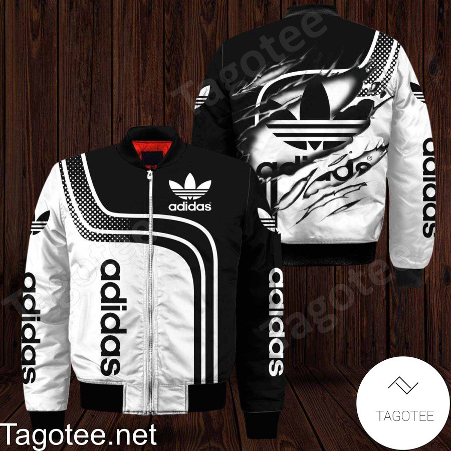 Adidas Torn Ripped Black White Bomber Jacket