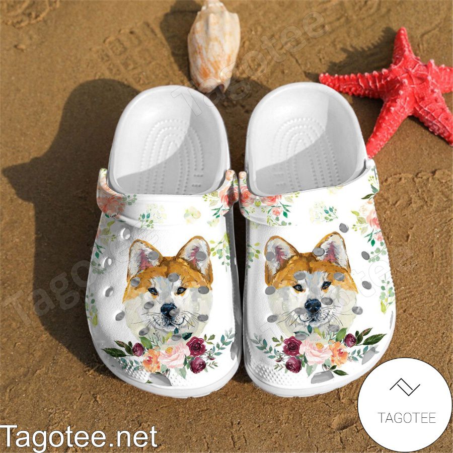 Akita Inu Dog And Flower Crocs Clogs