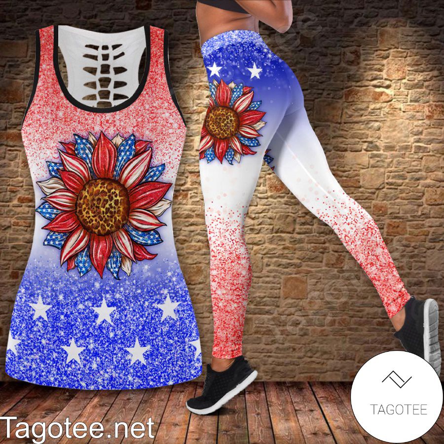 American Flag Sunflower 4th July Glitter Shirt, Tank Top And Leggings