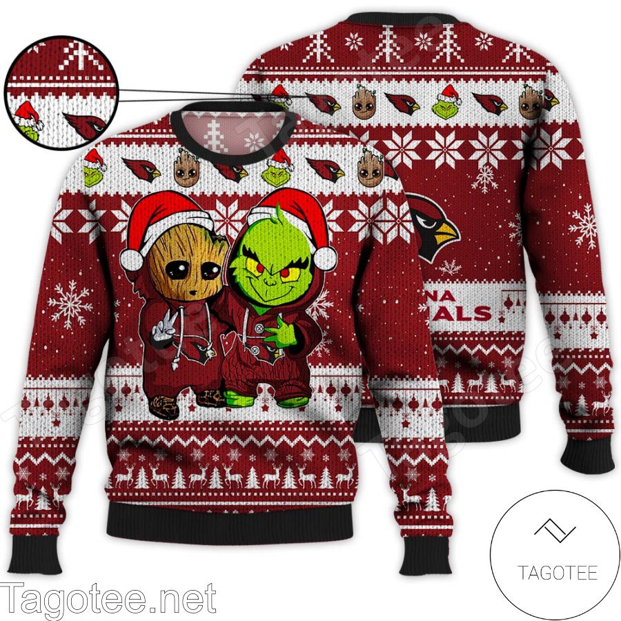 Arizona Cardinals Baby Groot And Grinch NFL Ugly Christmas Sweater