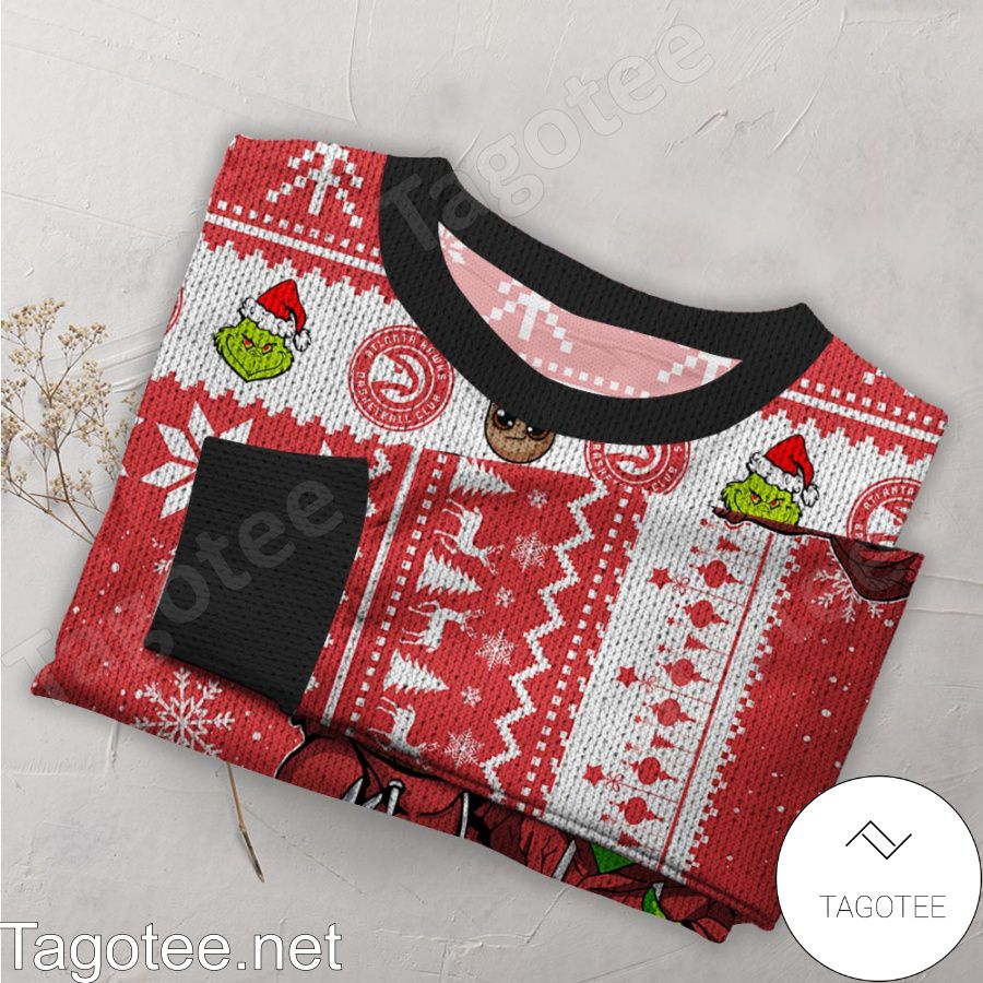 Atlanta Hawks Baby Groot And Grinch NBA Ugly Christmas Sweater a