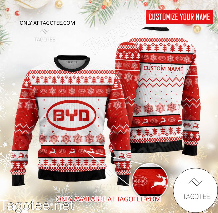 BYD Logo Personalized Ugly Christmas Sweater - EmonShop