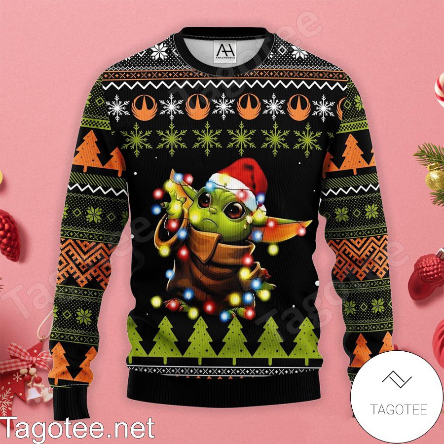 Baby Yoda Cow Colored Light Ugly Christmas Sweater