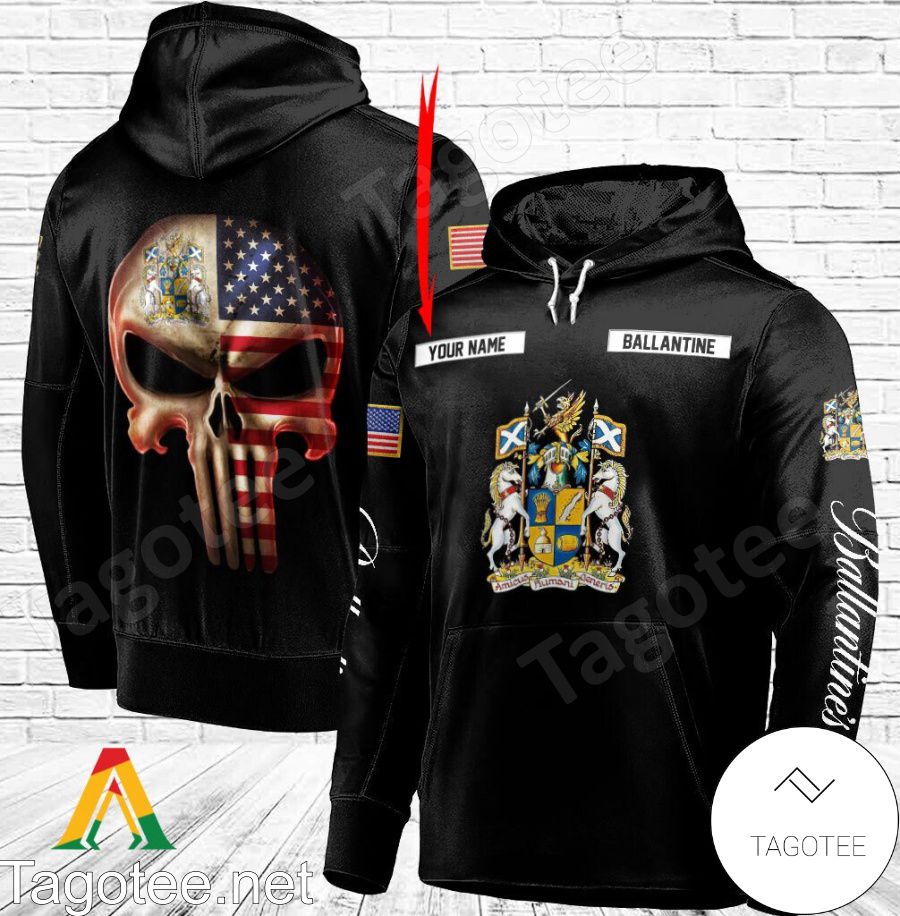 Ballantine Punisher Skull USA Flag Personalized Hoodie