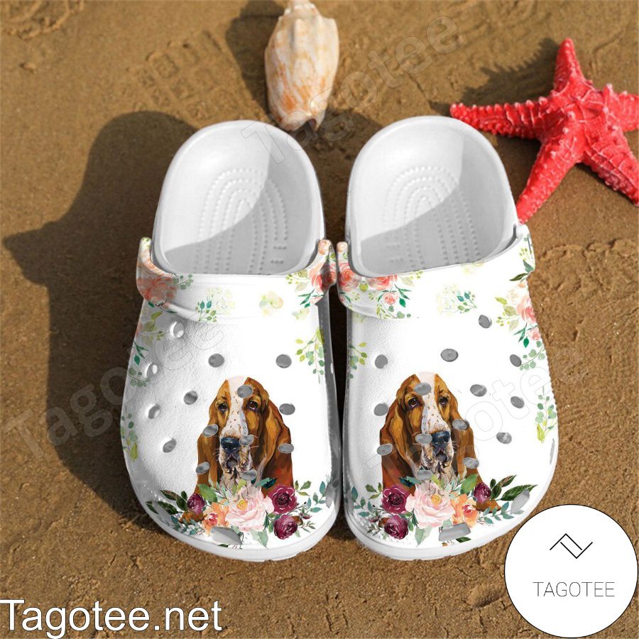 Basset Dog And Flower Crocs Clogs