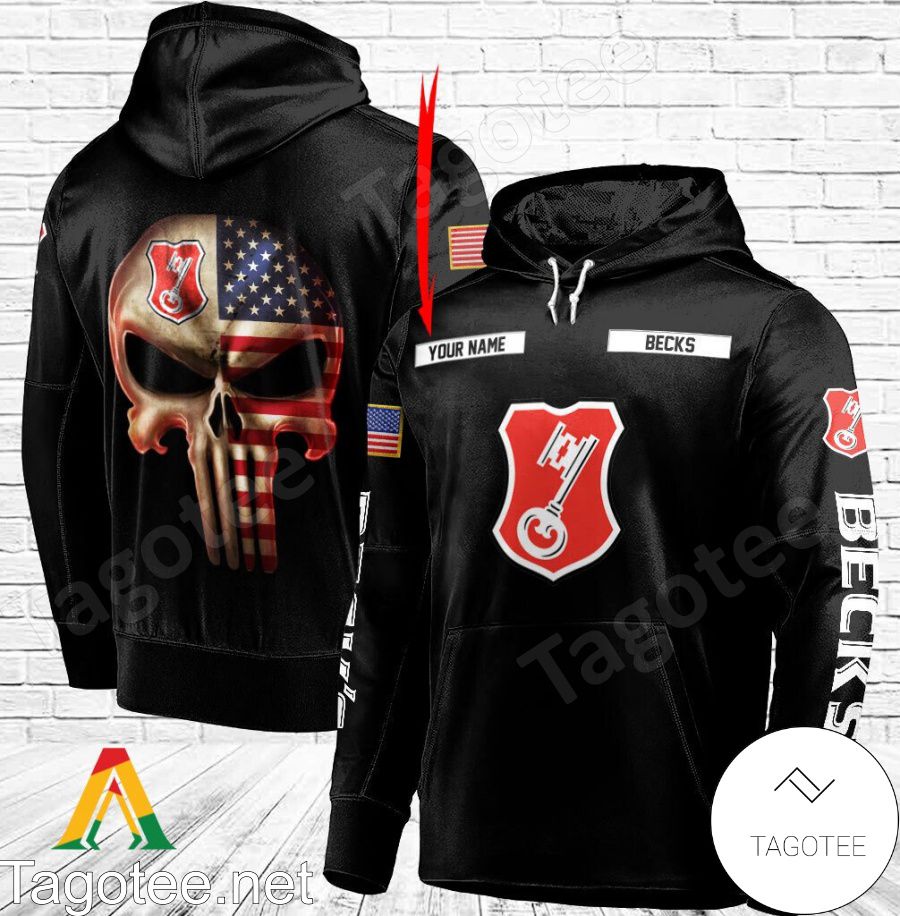 Becks Beer Punisher Skull USA Flag Personalized Hoodie