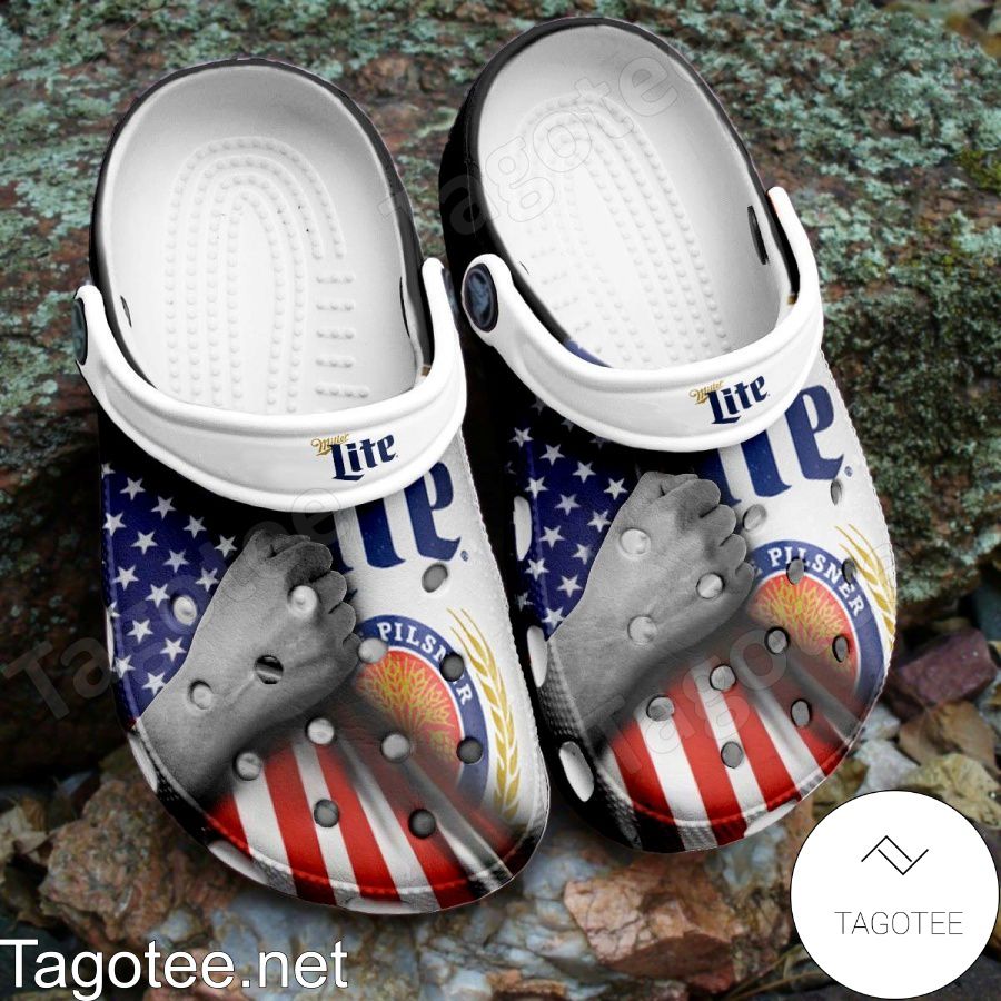 Beer Miller Lite American Flag Crocs Clogs