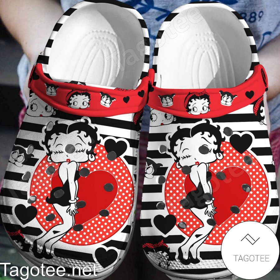 Betty Boop Black And White Stripes Crocs Clogs