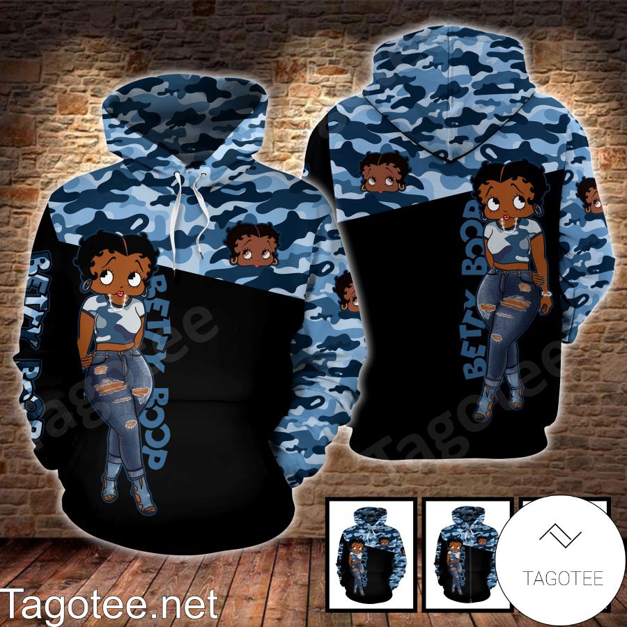 Betty Boop Blue Camo Pattern T-shirt, Hoodie