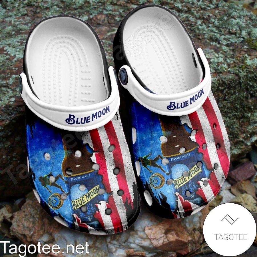 Blue Moon Beer American Flag Crocs Clogs