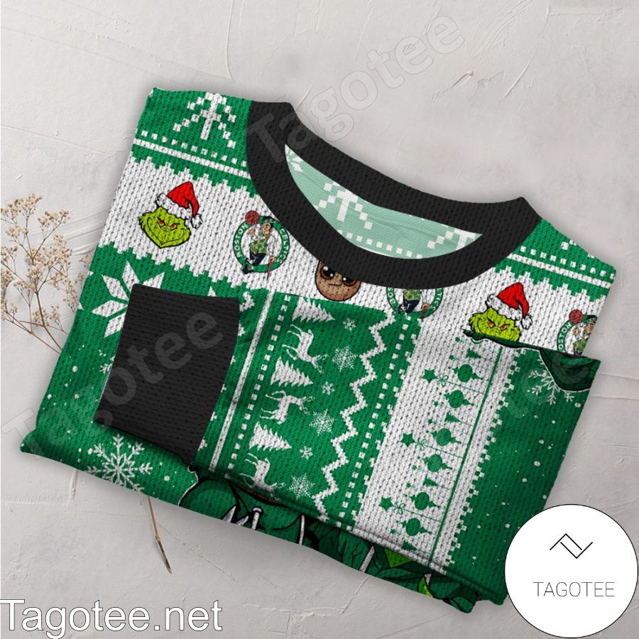 Boston Celtics Baby Groot And Grinch NBA Ugly Christmas Sweater a