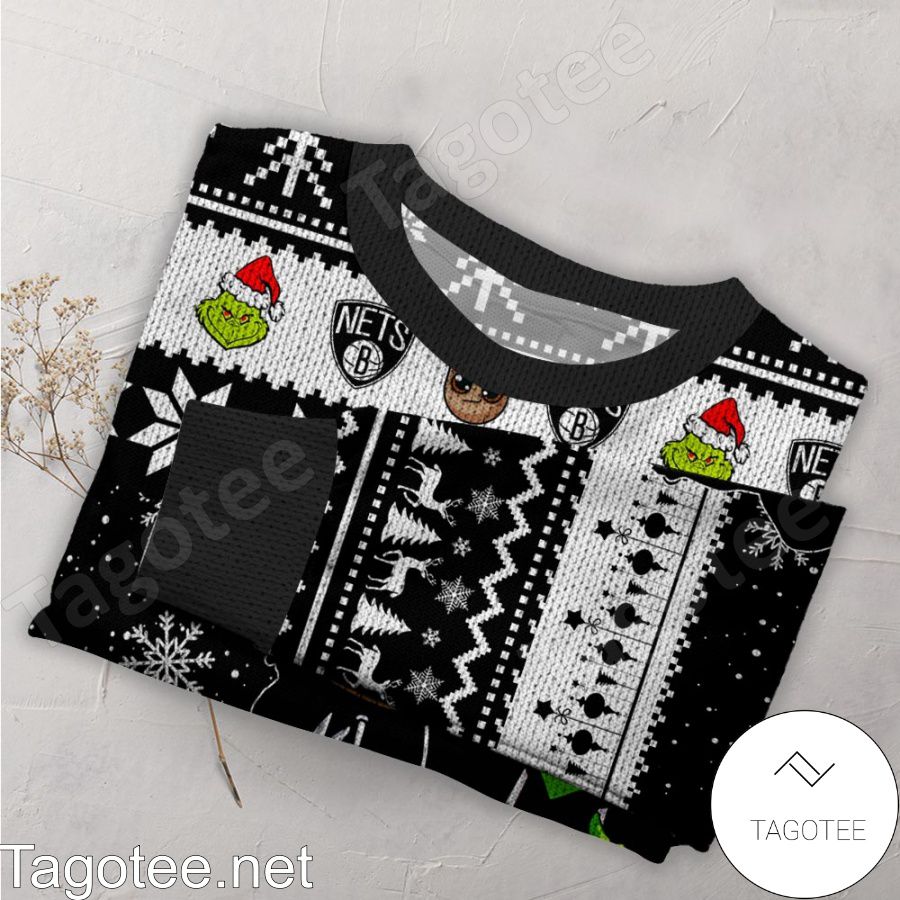 Brooklyn Nets Baby Groot And Grinch NBA Ugly Christmas Sweater a