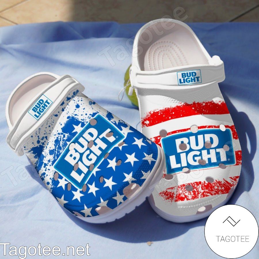 Bud Light American Flag Blue Red Crocs Clogs