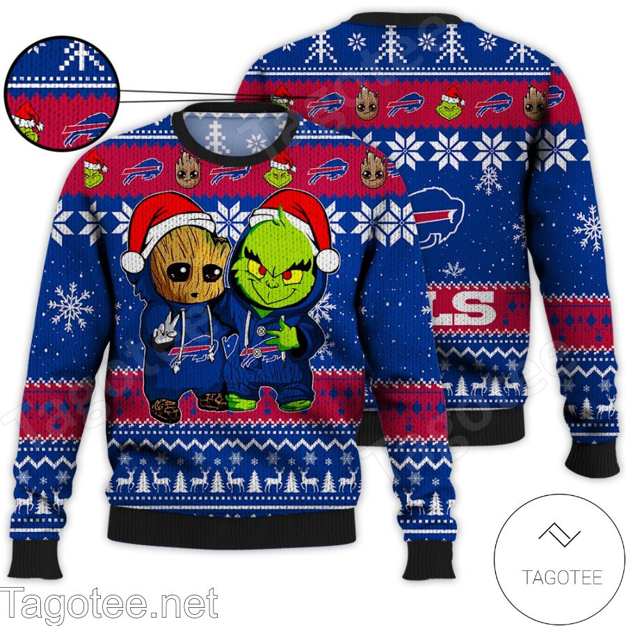 Buffalo Bills Baby Groot And Grinch NFL Ugly Christmas Sweater