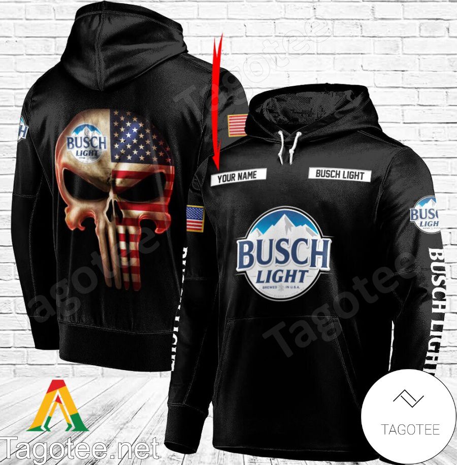 Busch Light Punisher Skull USA Flag Personalized Hoodie