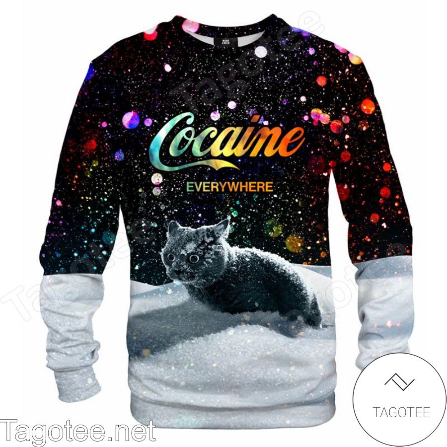 Cat Cocaine Everywhere Let It Snow Ugly Christmas Sweater Sweatshirt