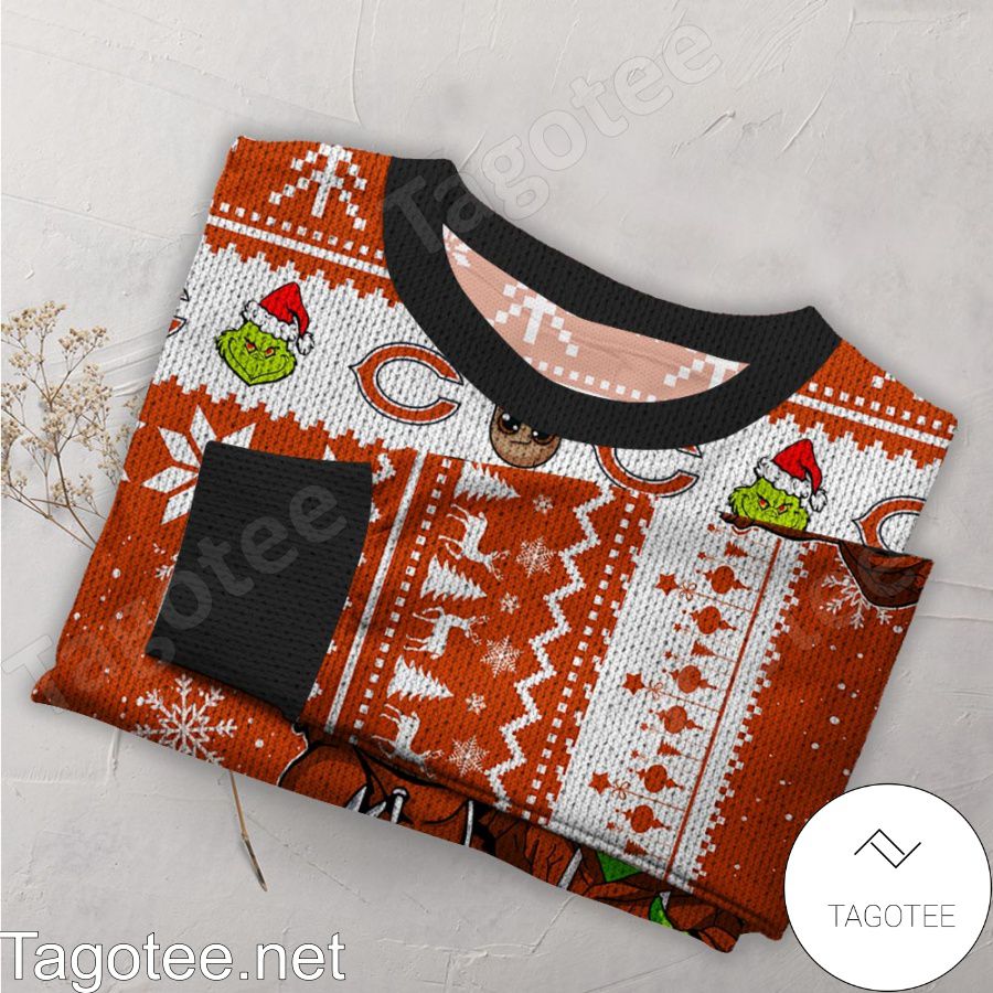 Chicago Bears Baby Groot And Grinch NFL Ugly Christmas Sweater a