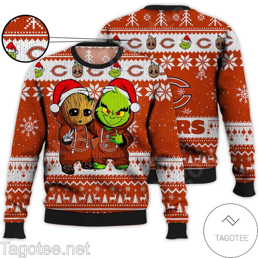 Chicago Bears Baby Groot And Grinch NFL Ugly Christmas Sweater