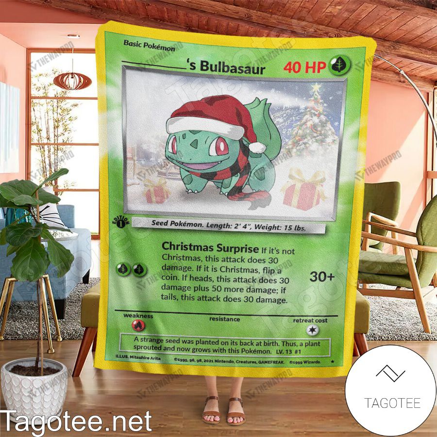 Christmas Bulbasaur Custom Name Blanket Quilt a