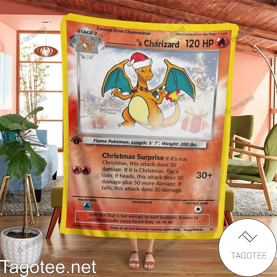 Christmas Charizard Custom Name Blanket Quilt a