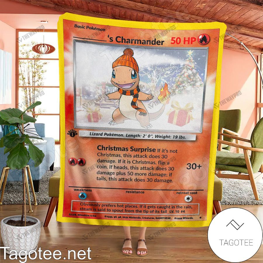 Christmas Charmander Custom Name Blanket Quilt a