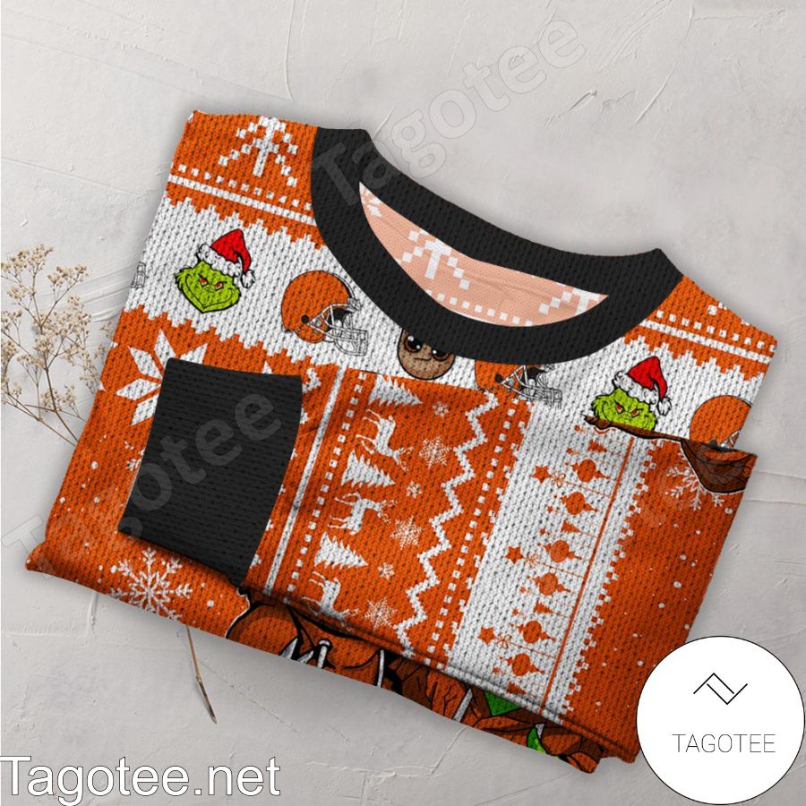 Cleveland Browns Baby Groot And Grinch NFL Ugly Christmas Sweater a