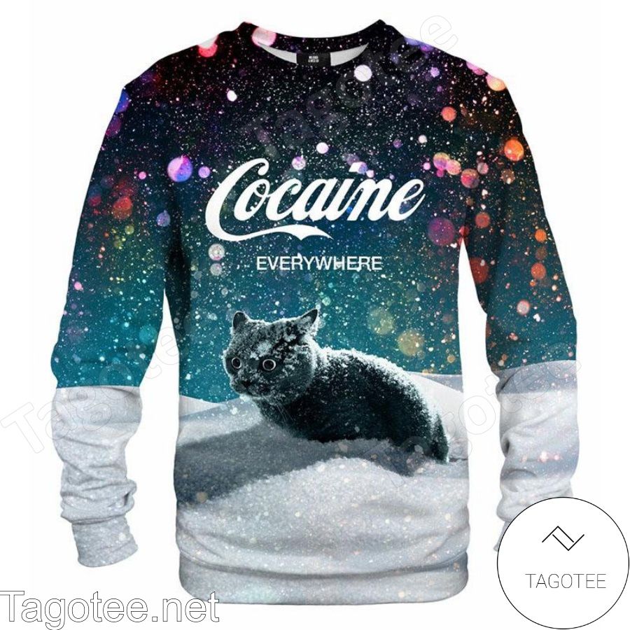 Cocaine Everywhere Cat With Snow Ugly Christmas Sweater Sweatshirt