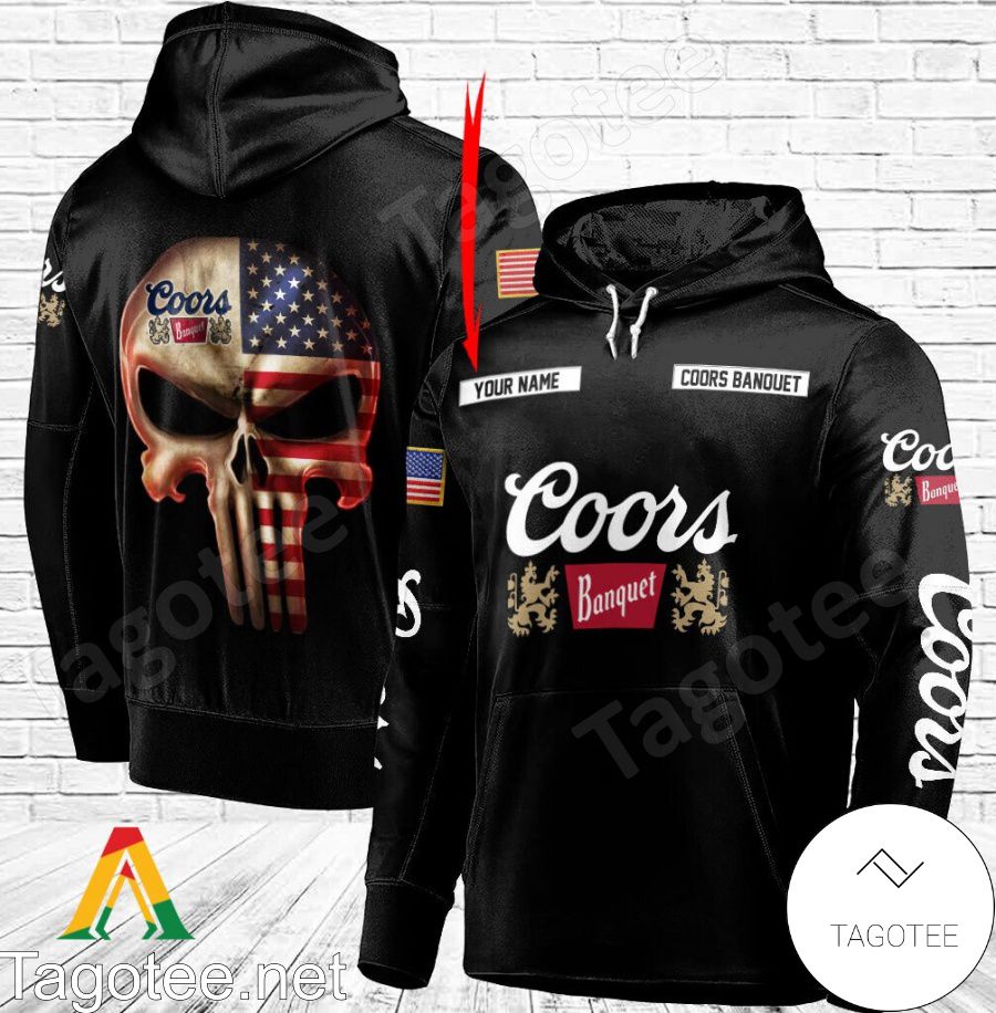 Coors Banquet Beer Punisher Skull USA Flag Personalized Hoodie