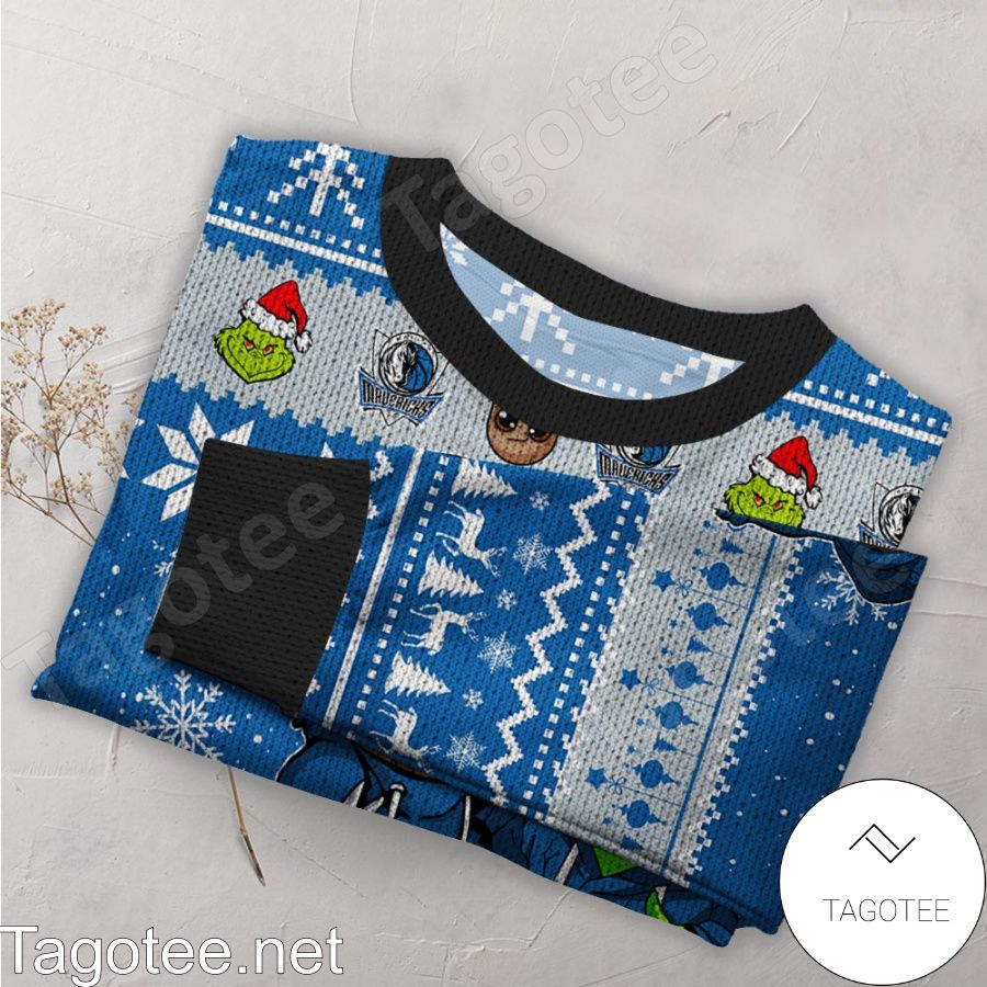 Dallas Mavericks Baby Groot And Grinch NBA Ugly Christmas Sweater a