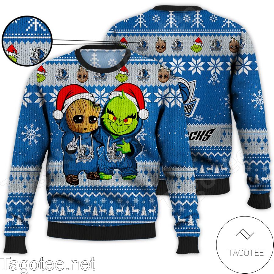 Dallas Mavericks Baby Groot And Grinch NBA Ugly Christmas Sweater