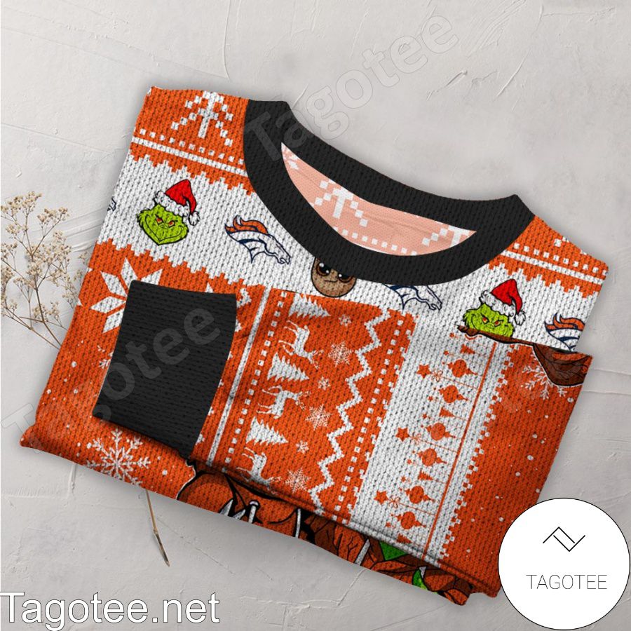 Denver Broncos Baby Groot And Grinch NFL Ugly Christmas Sweater a