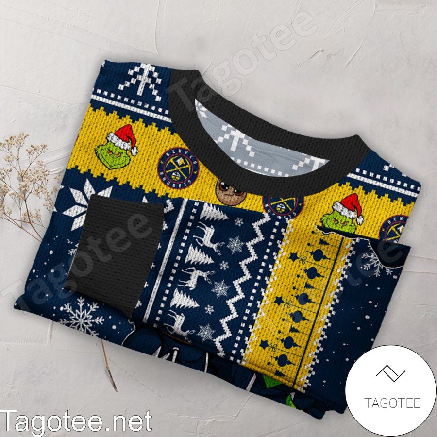 Denver Nuggets Baby Groot And Grinch NBA Ugly Christmas Sweater a