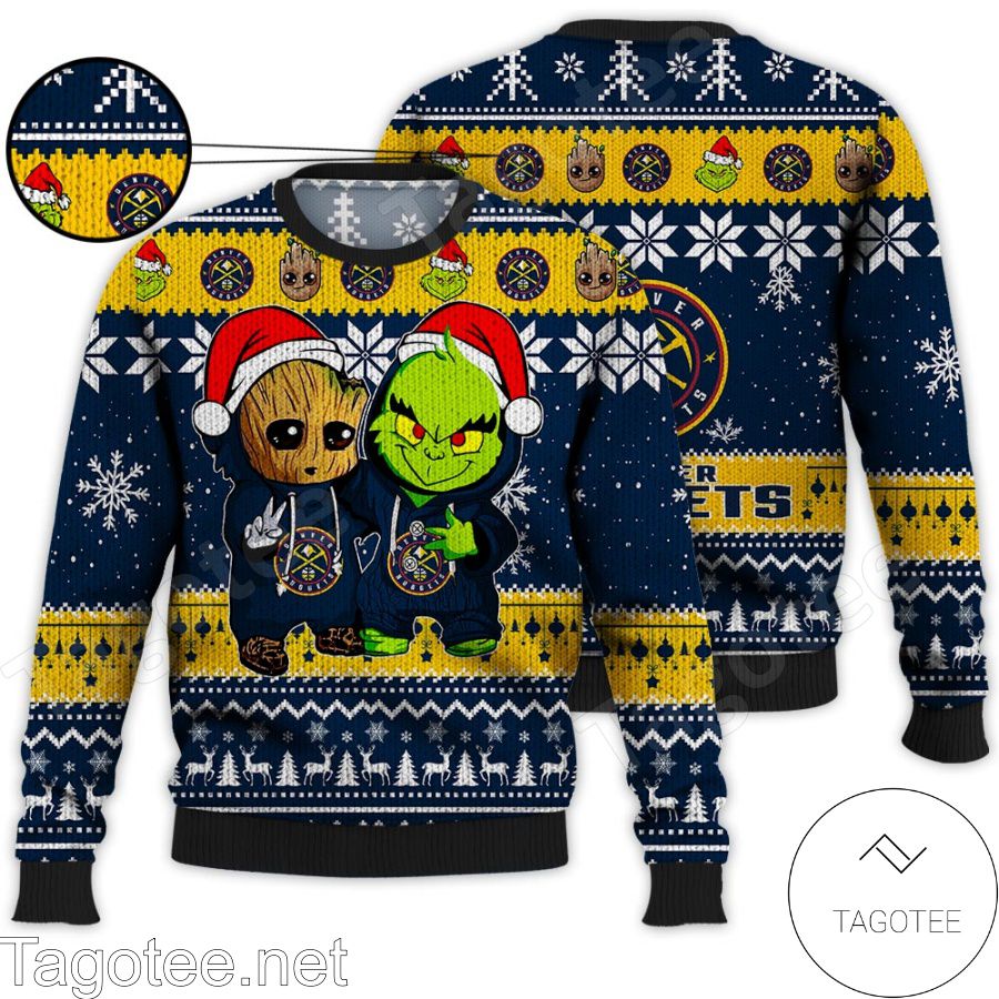 Denver Nuggets Baby Groot And Grinch NBA Ugly Christmas Sweater