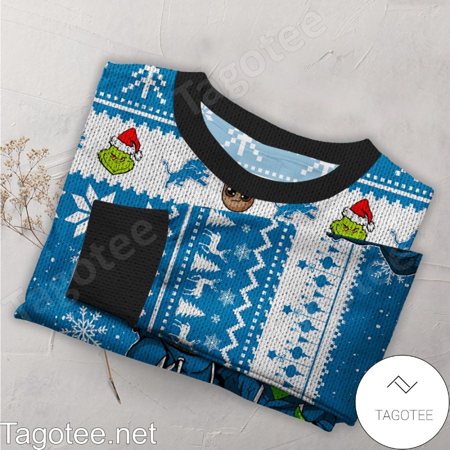 Detroit Lions Baby Groot And Grinch NFL Ugly Christmas Sweater a