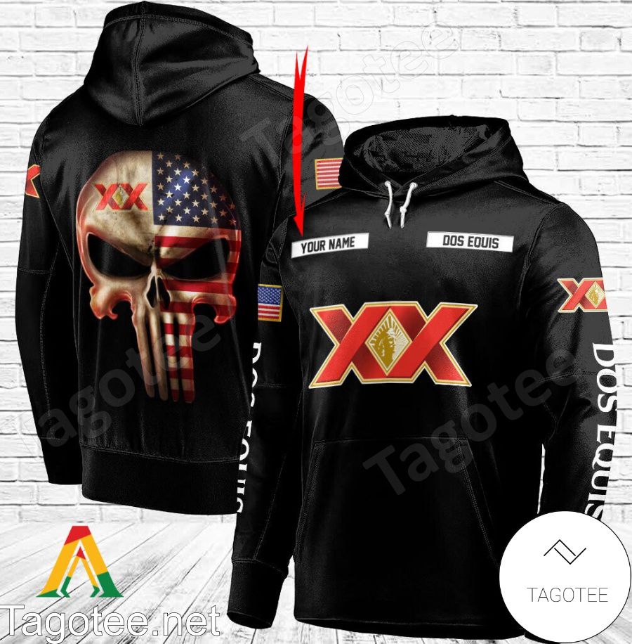 Dos Equis Punisher Skull USA Flag Personalized Hoodie