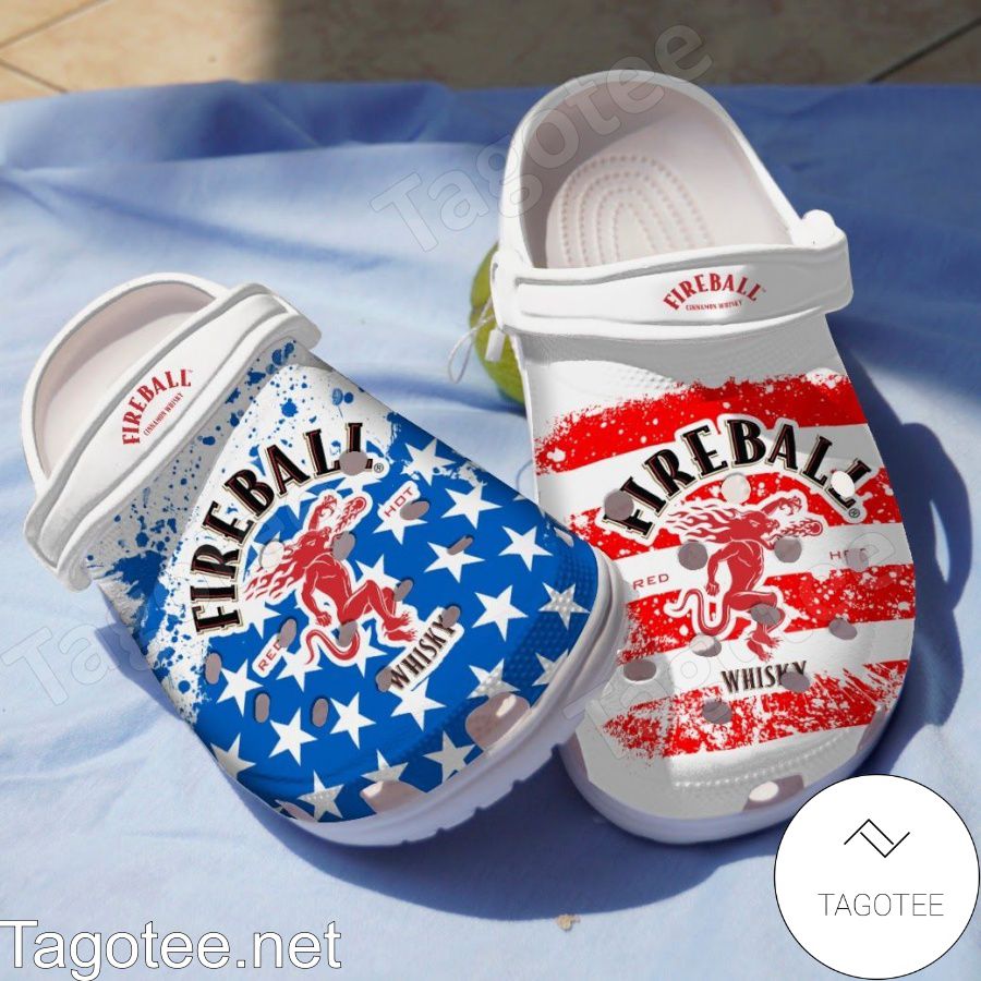 Fireball Whiskey American Flag Blue Red Crocs Clogs