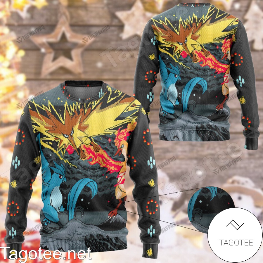 Flying Articuno Zapdos Moltres Pokemon Ugly Christmas Sweater a