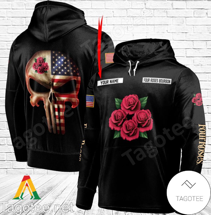 Four Roses Bourbon Punisher Skull USA Flag Personalized Hoodie