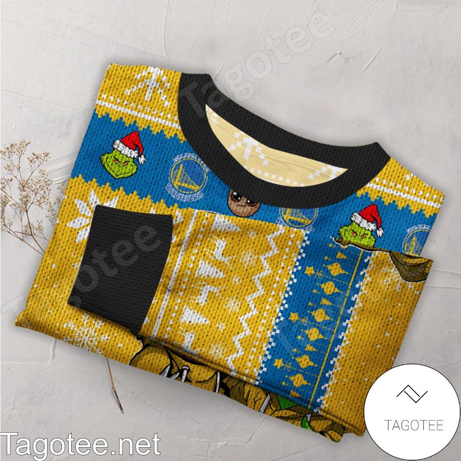 Golden State Warriors Baby Groot And Grinch NBA Ugly Christmas Sweater a