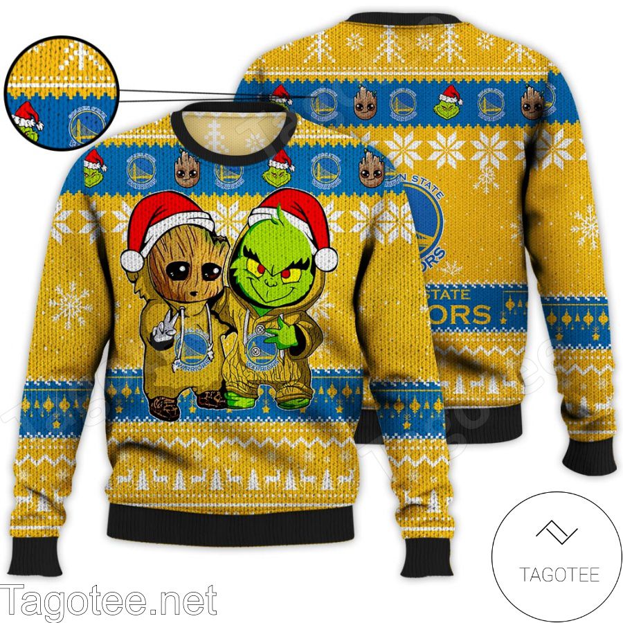 Golden State Warriors Baby Groot And Grinch NBA Ugly Christmas Sweater