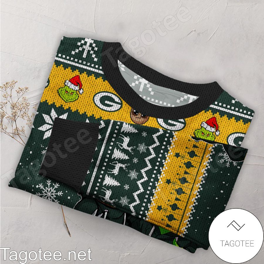 Green Bay Packers Baby Groot And Grinch NFL Ugly Christmas Sweater a