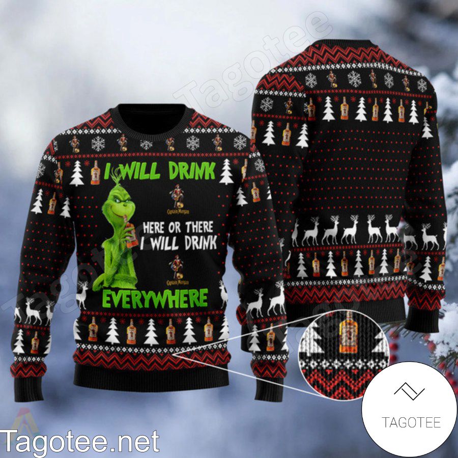 Grinch I Will Drink Captain Morgan Everywhere Ugly Christmas Sweater