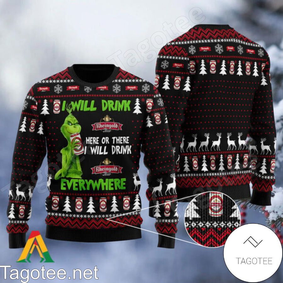 Grinch I Will Drink Rheingold Beer Everywhere Ugly Christmas Sweater