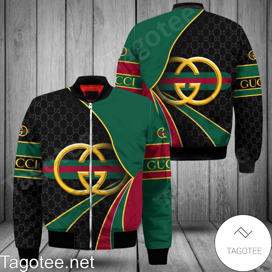 Gucci Black Monogram Curves Red Green Bomber Jacket