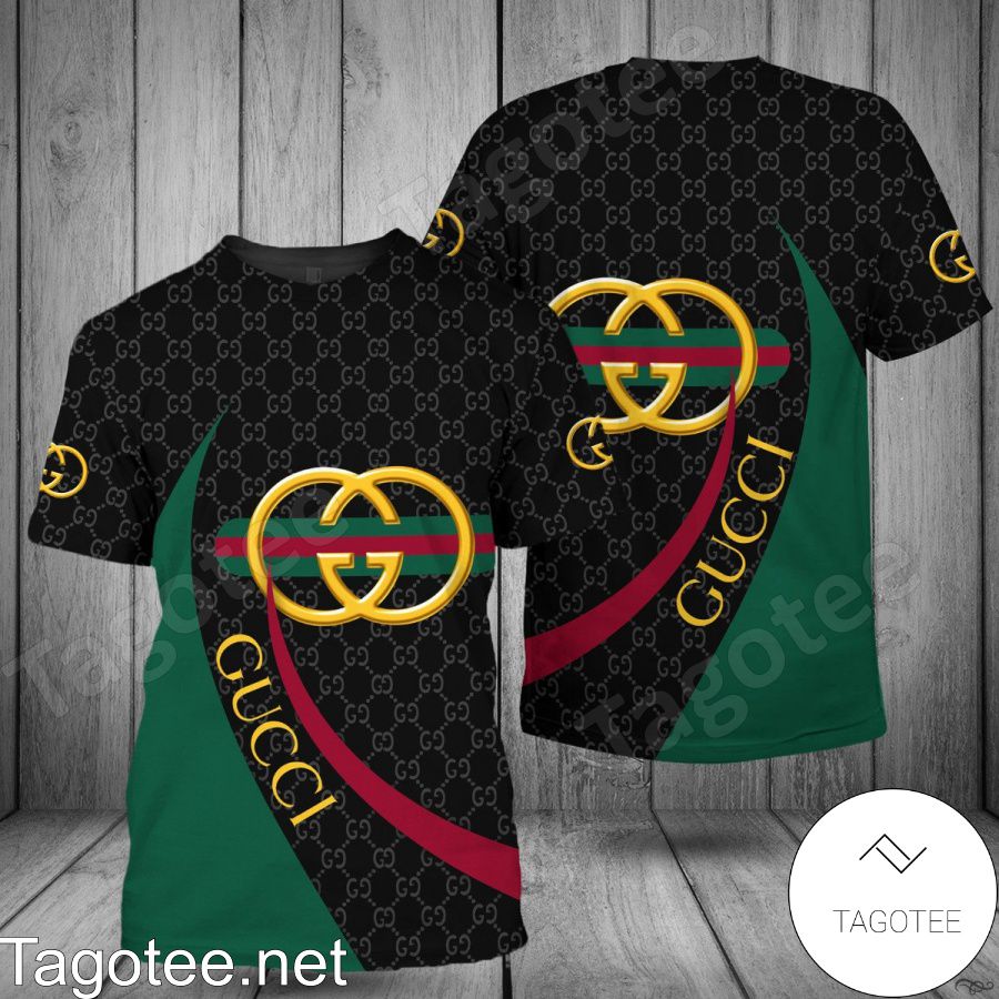 Gucci Black Monogram Red Green Curves Shirt